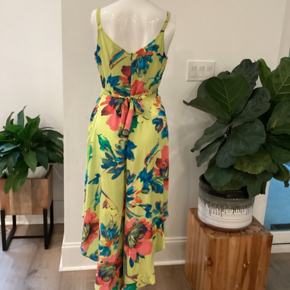 NWT MSK Womens Wide Leg Floral Romper Jumpsuit Dress Lime/ Muilticolored Sz S - Picture 9 of 15